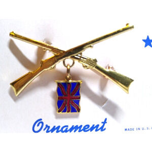WWII Metal Pin Supporting Great Britain Crossed Rifles Guns Header Card Vintage